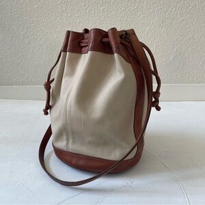 Vintage Coach Spectator Drawstring Duffle Shoulder Bag Brown Cream RARE